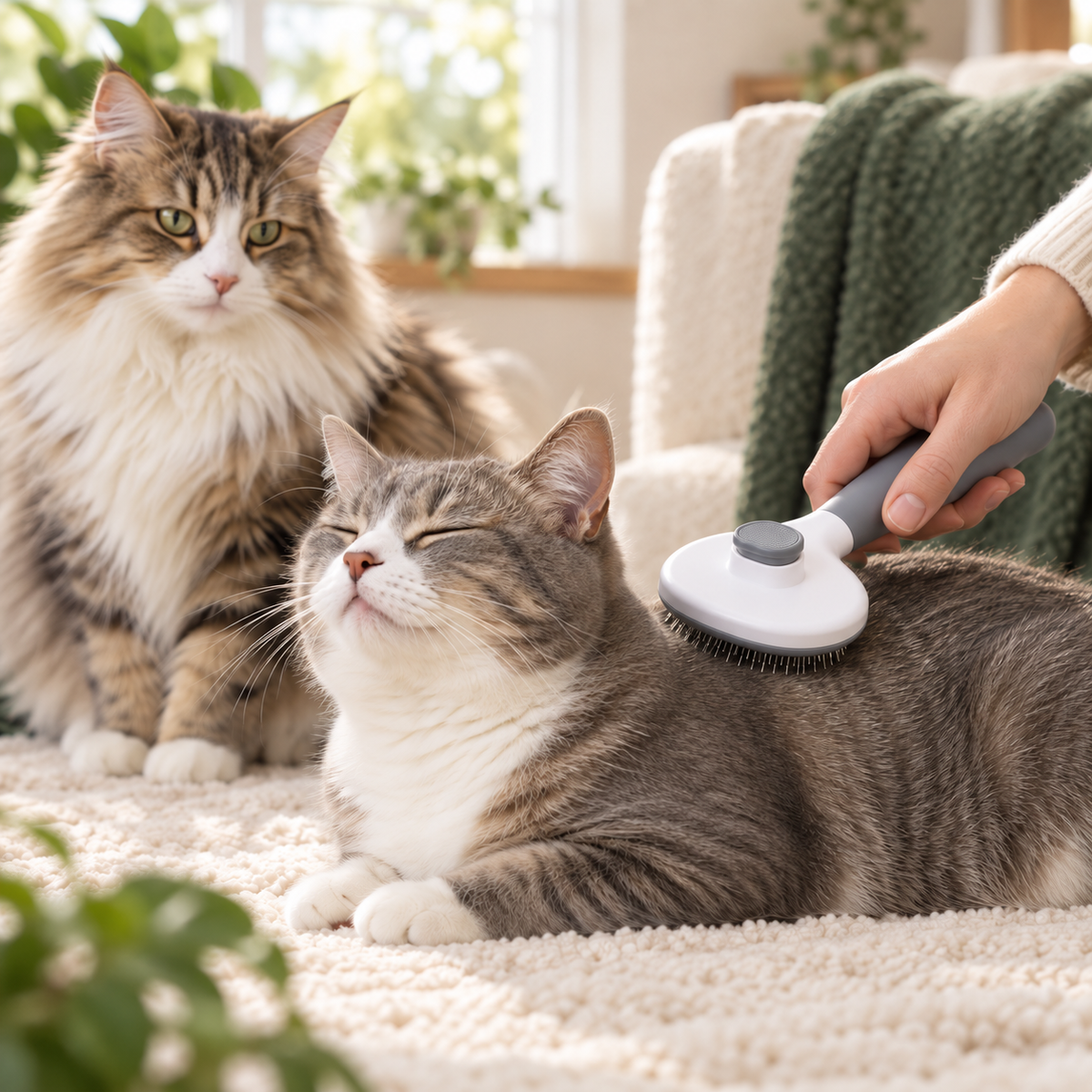 Selbstreinigende Fellbürste für Katzen mit Ein-Klick-Reinigung