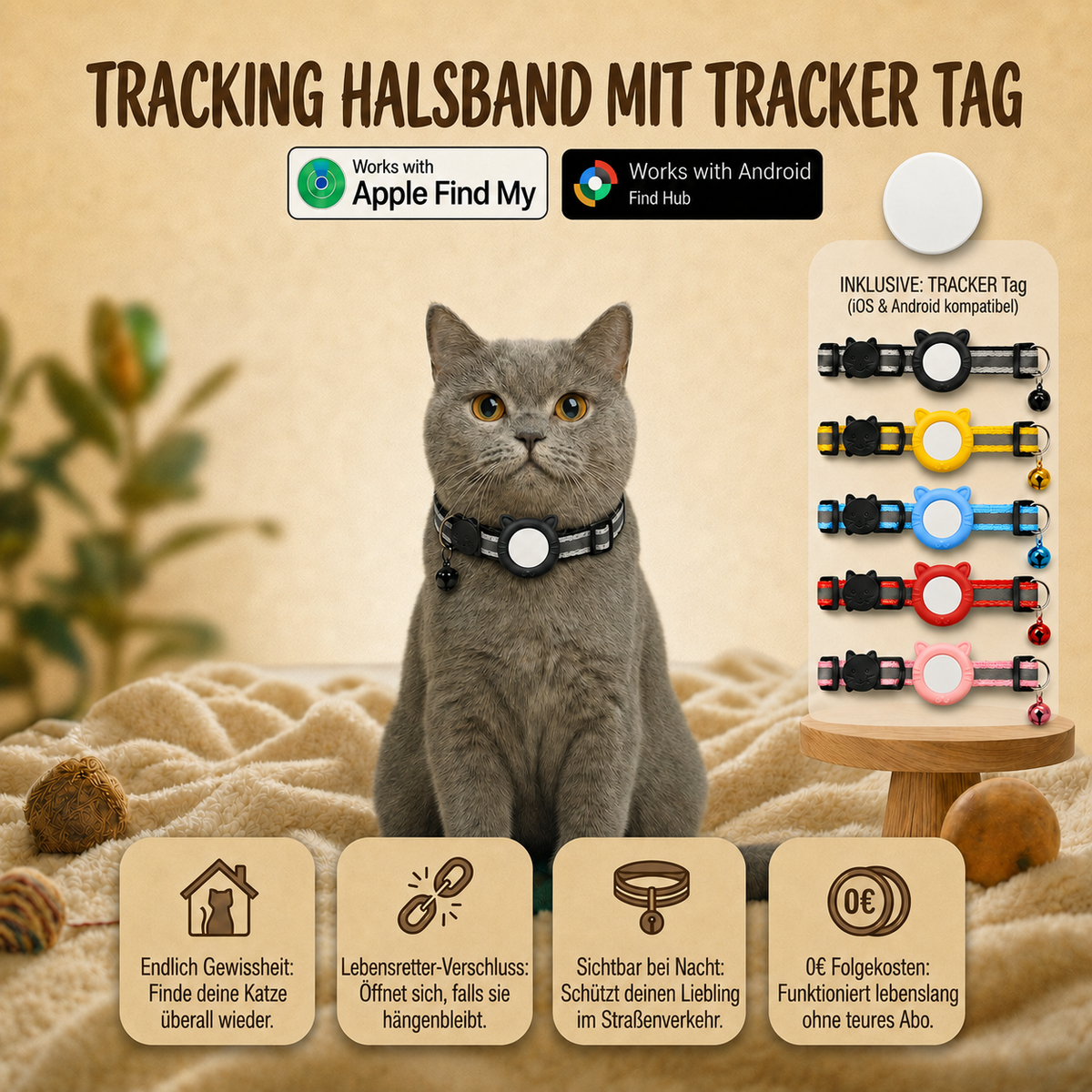 Tracker-Halsband für Katzen – inkl. Tracker